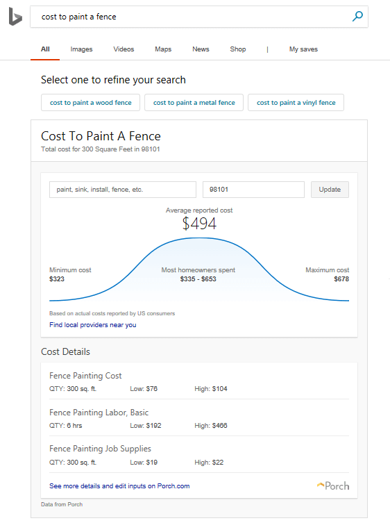 Bing service cost guide