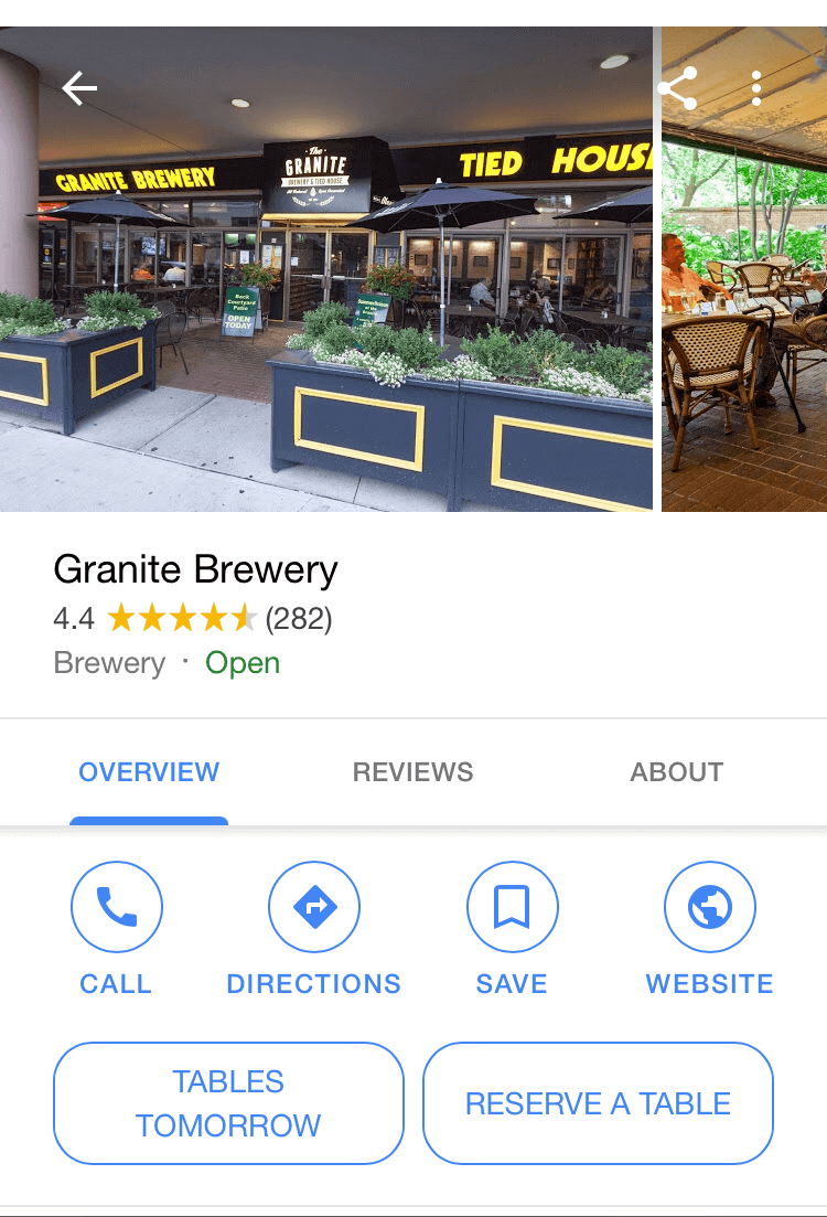 Google adds reserve a table button to local listings