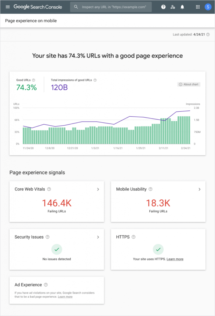 Google Search Console Page Experience Report