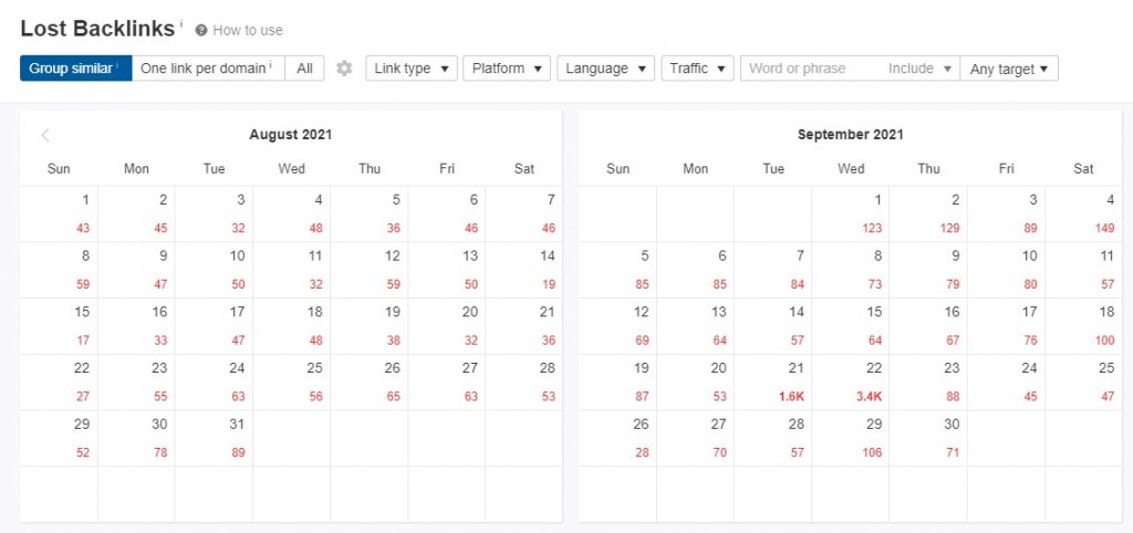 Ahrefs' Lost Backlinks tool