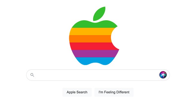 A multi-colour half bitten apple mounting upon a search bar as part of the brand-new Apple’s search engine interface